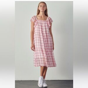 Pink Gingham Midi Dress Large